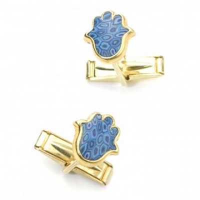 Gold Hamsa Cufflinks - Blue