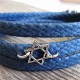 Blue Rope Triple Wrap Men's Bracelet with Oxidized Silver-Plated Star of David Element