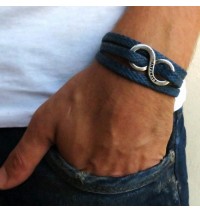 Blue Rope Triple Wrap Men's Bracelet with Oxidized Silver-Plated Infinity Element