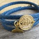 Blue Rope Triple Wrap Men's Bracelet with 24k Gold-Plated Coin & Whale's Tail Element