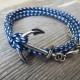 White and Blue Rope Triple Wrap Men's Bracelet with Oxidized Silver-Plated Anchor Element