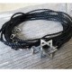 Black String Triple Wrap Men's Bracelet with Oxidized Silver-Plated Star of David