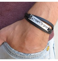 Black Leather Triple Wrap Men's Bracelet with Oxidized Silver-Plated Verse