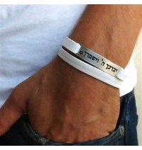 White Leather Triple Wrap Men's Bracelet with Oxidized Silver-Plated Verse