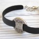 Black Leather Men's Bracelet with Oxidized Silver-Plated Kabbalistic Words