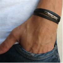 Black Leather Triple-Wrap Men's Bracelet with Oxidized Silver-Plated Shema Israel Plaque by Gal Cohen