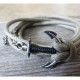 Beige Rope Triple-Wrap Men's Bracelet with Oxidized Silver-Plated Anchor Element and Black Thread by Gal Cohen