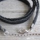  Braided Black Leather Triple Wrap Men's Bracelet with Oxidized Silver-Plated "Live Your Dream" Plaque by Gal Cohen