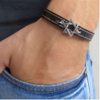 Black Leather Men's Bracelet with Oxidized Silver-Plated Star of David by Gal Cohen