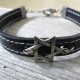 Black Leather Men's Bracelet with Oxidized Silver-Plated Star of David by Gal Cohen