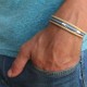  Beige and Sky Blue Triple Layer Men's Bracelet with Oxidized Silver-Plated Element by Gal Cohen