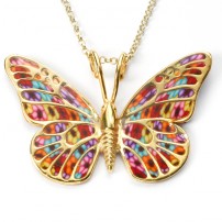 Gold & Polymer Clay Butterfly Necklace  - Multicolor