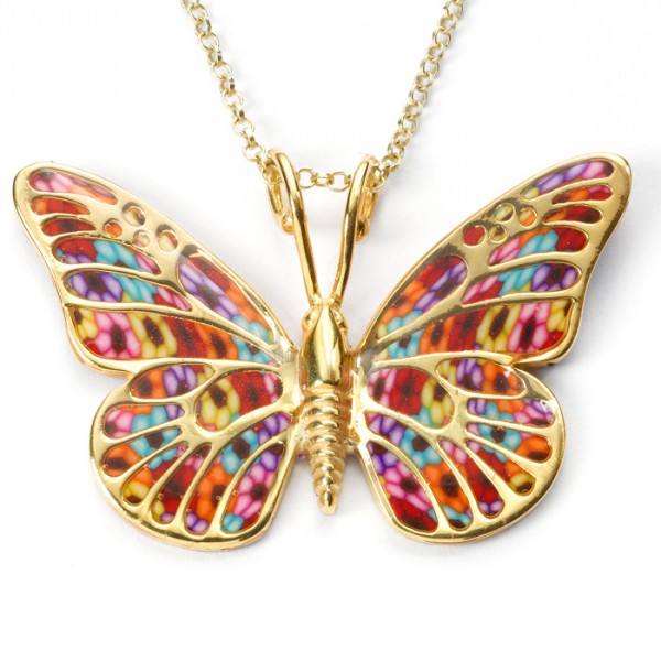 Gold & Polymer Clay Butterfly Necklace - Multicolor | My Jewish Jewelry ...