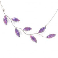 Large Silevr Olive leaf Necklace - Purple