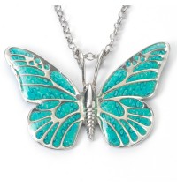 Silver Butterfly Necklace by Adina Plastelina - Turquoise