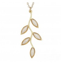 Small Gold Olive leaf Necklace - Pearl