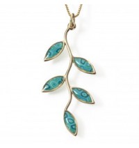 Small Gold Olive leaf Necklace - Turquoise