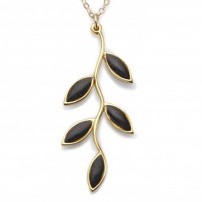 Small Gold Olive leaf Necklace - Black