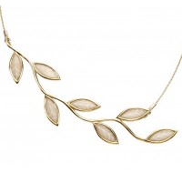 Large Gold Olive leaf Necklace - Pearl