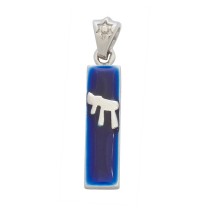 Blue Mezuzah Pendant - Silver and Enamel