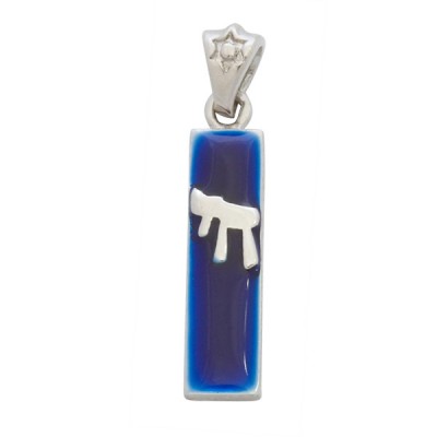 Blue Mezuzah Pendant - Silver and Enamel