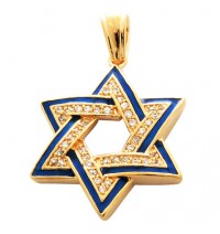 Blue and White Star of David Pendant - Gold Filled