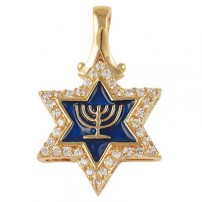 Star of David Menorah Pendant - Gold Filled