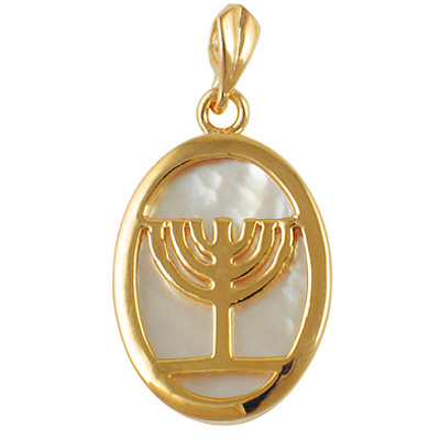 Mother of Pearl Menorah Pendant - Gold Filled