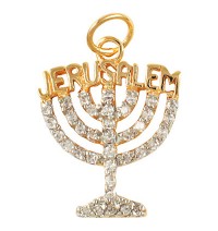 Two Tone Zirconium Menorah Pendant - Gold Filled