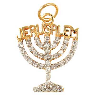 Two Tone Zirconium Menorah Pendant - Gold Filled