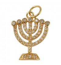 Zirconium Seven Branch Menorah Pendant - Gold Filled