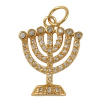 Zirconium Seven Branch Menorah Pendant - Gold Filled