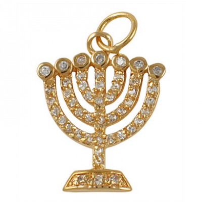 Zirconium Seven Branch Menorah Pendant - Gold Filled