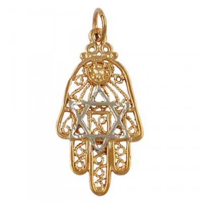 Two-tone Hamsa Star of David Pendant  - Gold Filled