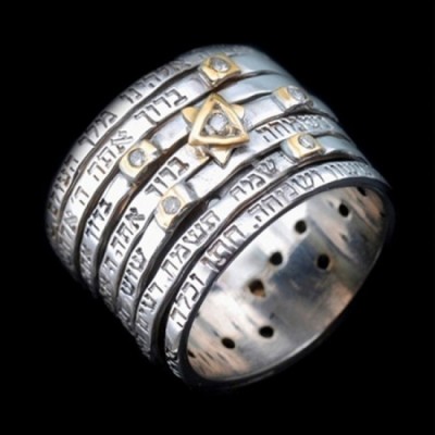 Seven Blessings Spinner Silver Ring with Diamonds